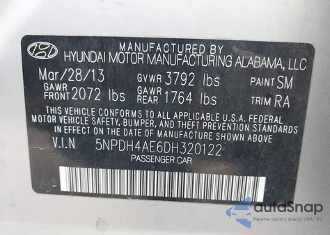 2013 Hyundai Elantra Gls из США, поврежденный, VIN 5NPDH4AE6DH320122